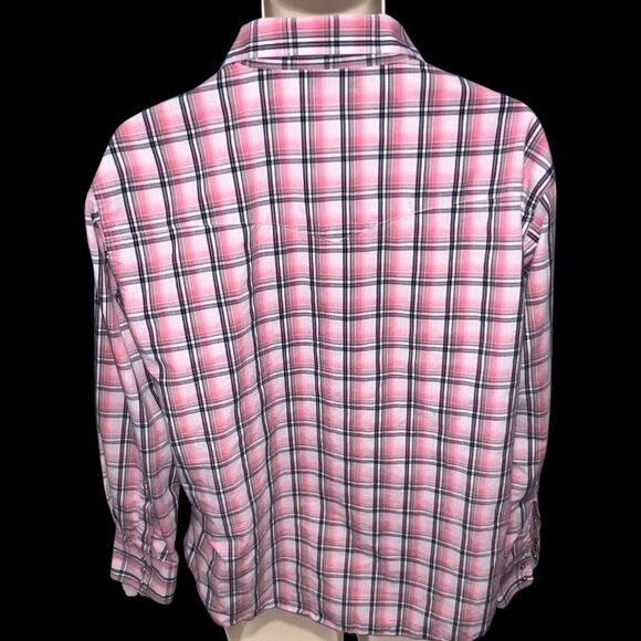 Vintage Wrangler Plaid Pearl Button Up Western Shirt Medium #69 Chest 23” Flat - Picture 4 of 6